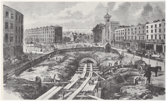 city transport network layer , cut and fill in underground construction of london