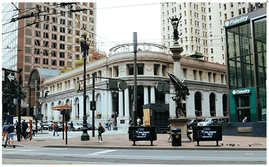 paradigm shift in business: illustration of how open space design in San Francisco urban design plan affected public space and transport stations.