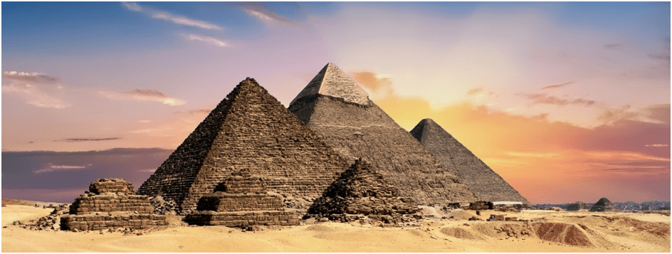 Paradigm shift in architecture: Pharaoh, Mesopotamia, Persia. pyramids of ancient Egypt near Cairo