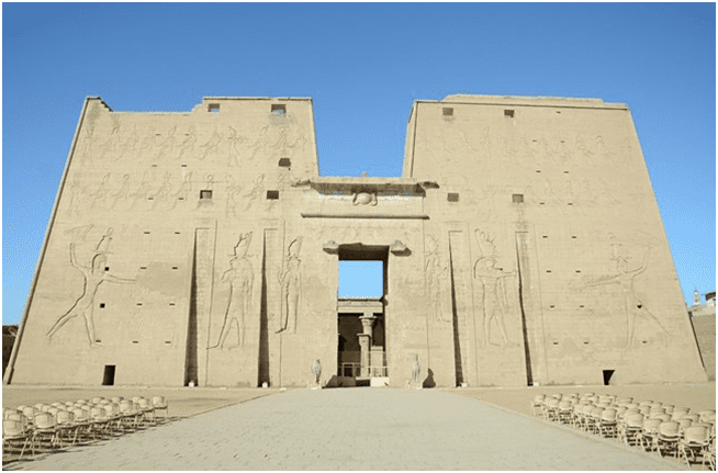 Paradigm shift in architecture: Pharaoh, Mesopotamia, Persia. temple of khons in luxury, Egypt main gated wall entrance