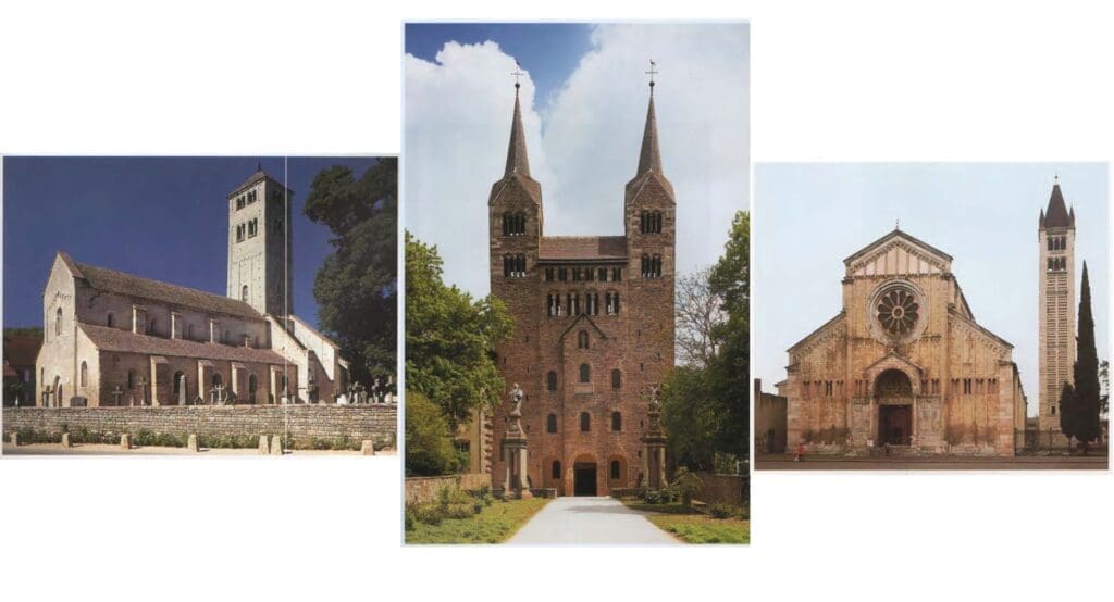 Paradigm shift in architecture: Byzantine, Romanesque, Gothic. Three types of churches elements in architecture of Romanesque architecture.