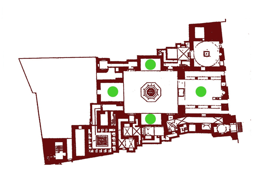 Paradigm shift in architecture: the Islamic world. Image shows the cruciform plan of Barquq madrasa in Egypt.