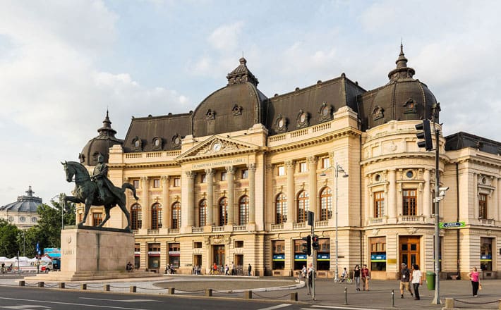 Paradigm shift in architecture: Neoclassicism, Eclecticism, and art Nouveau. Image shows the eclecticism architecture of central university library in Romania