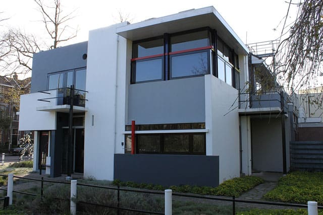 Paradigm shift in architecture: Art Deco, Bauhaus, De Stijl. Image shows De Stijl Architecture of Gerrit Schroder House in Netherlands.