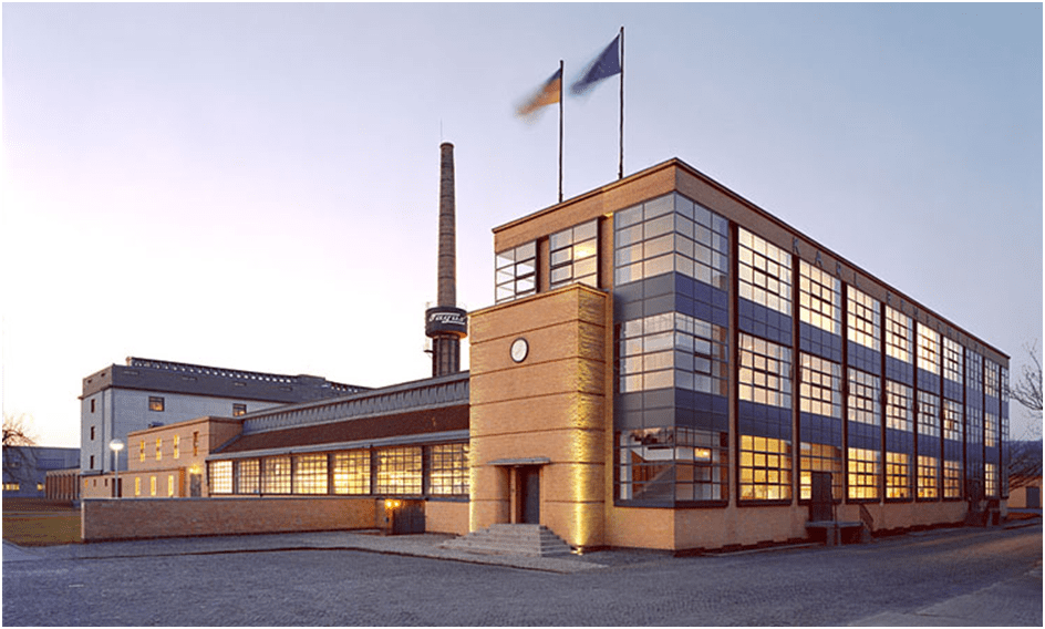 Paradigm shift in architecture: Art Deco, Bauhaus, De Stijl. Image shows Bauhaus architecture of fagus factory in Germany