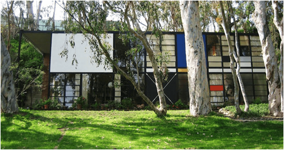 Paradigm shift in architecture: Art Deco, Bauhaus, De Stijl. Image shows De Stijl Architecture of Eames House in Netherlands.