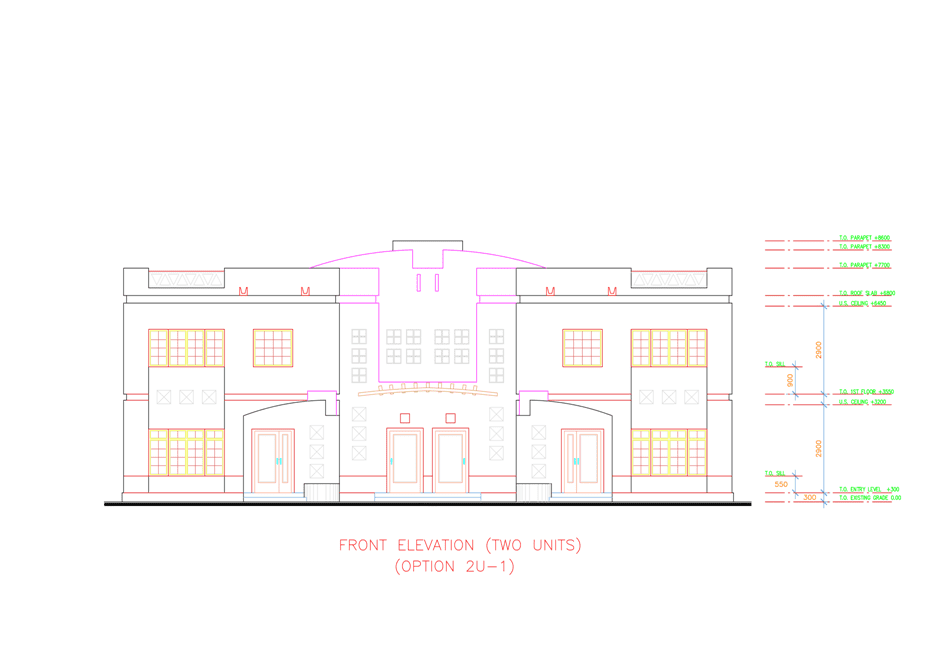 Urban design of rediscovering cultural identity in Qatar. Image shows the elevation of the 2 unit villa in the project.