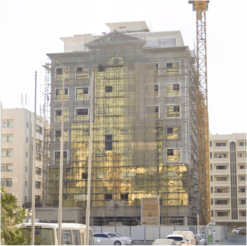 Neoclassicism to international architecture building design. Recent photo of the building under construction in the last phase.