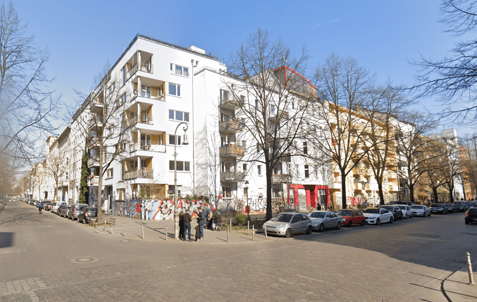 Urban regeneration, architecture of Lausitzer Str 38 in Berlin. Image shows building street view, Berlin-Germany