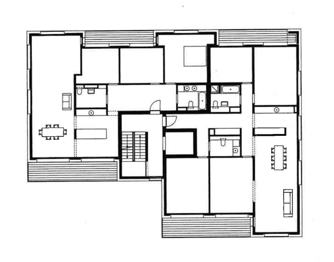 Architecture of residential building in Weissensee-Berlin. Image shows first floor plan of building C.