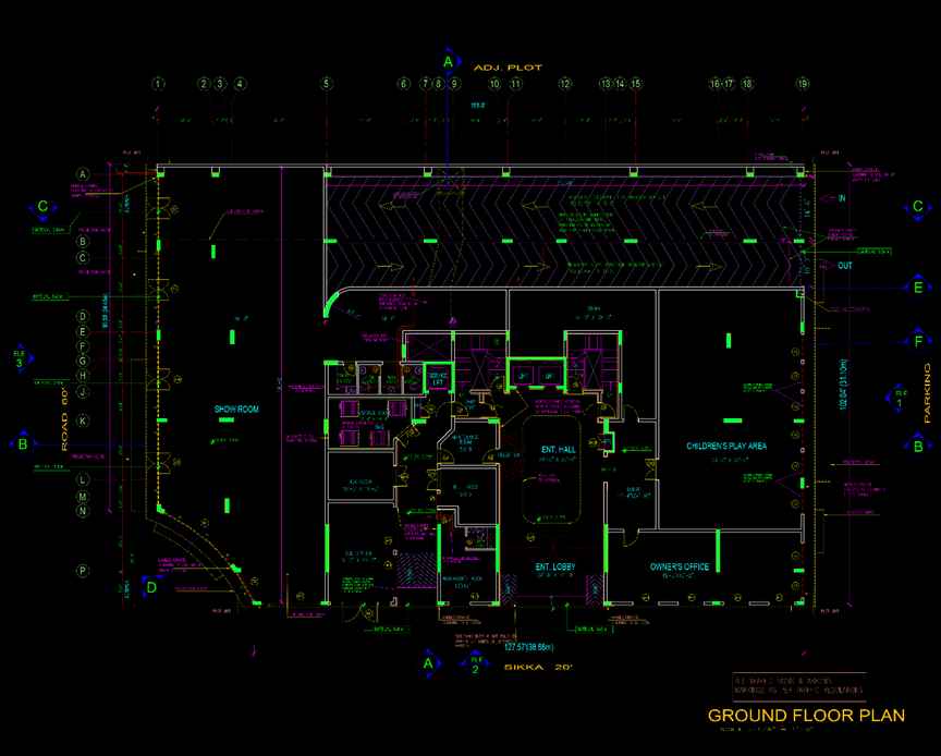 Architecture project from practice with dual functions. ground floor plan of the building