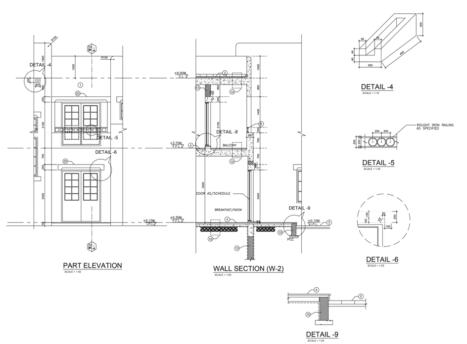 Classical Villa Architectural Design Project. Details of the villa