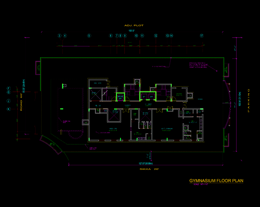 Architecture project from practice with dual functions. Gym -floor plan of the building