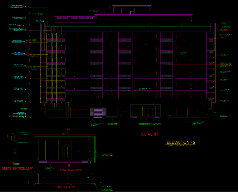 Architecture project from practice with dual functions. side elevation of the building