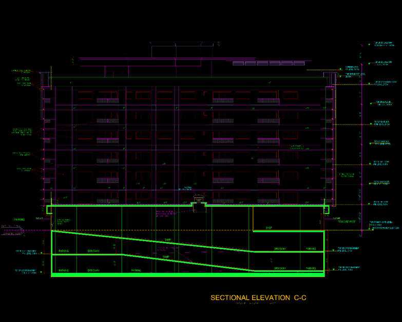 Architecture project from practice with dual functions. side elevation of the building