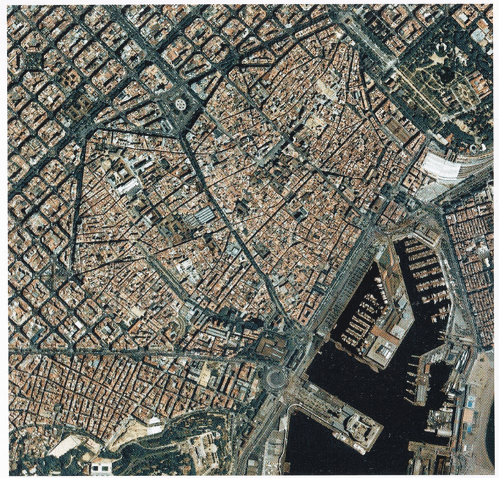 The urban regeneration project of Ciutat Vella in Barcelona. Ciutat Vella Ariel View Barcelona- Spain. 