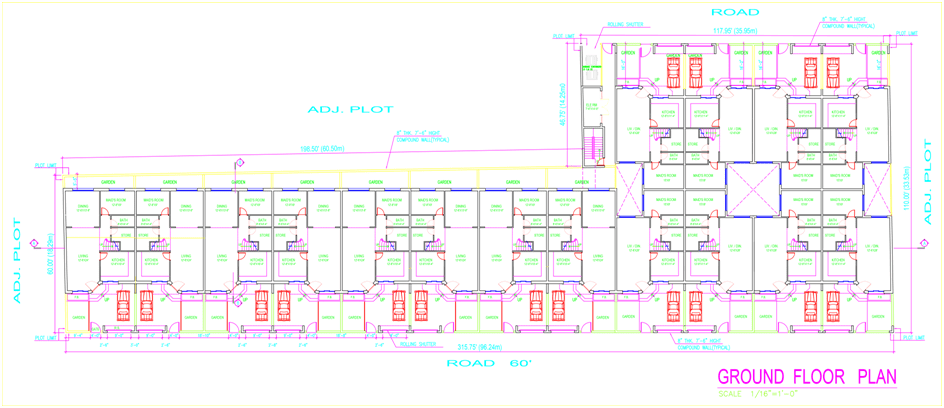 What is a Townhouse? Architecture, Features, and Character. image shows the ground floor plan of the townhouse complex.