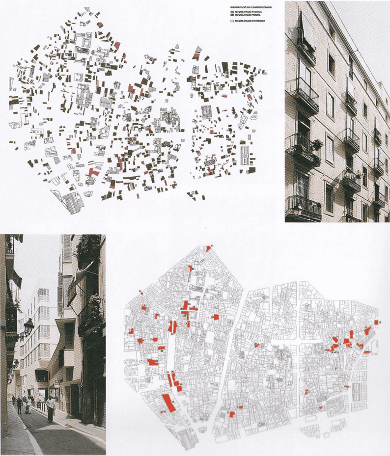 The urban regeneration project of Ciutat Vella in Barcelona.  Restructuring residential buildings in the old district of Ciutat Vella.  