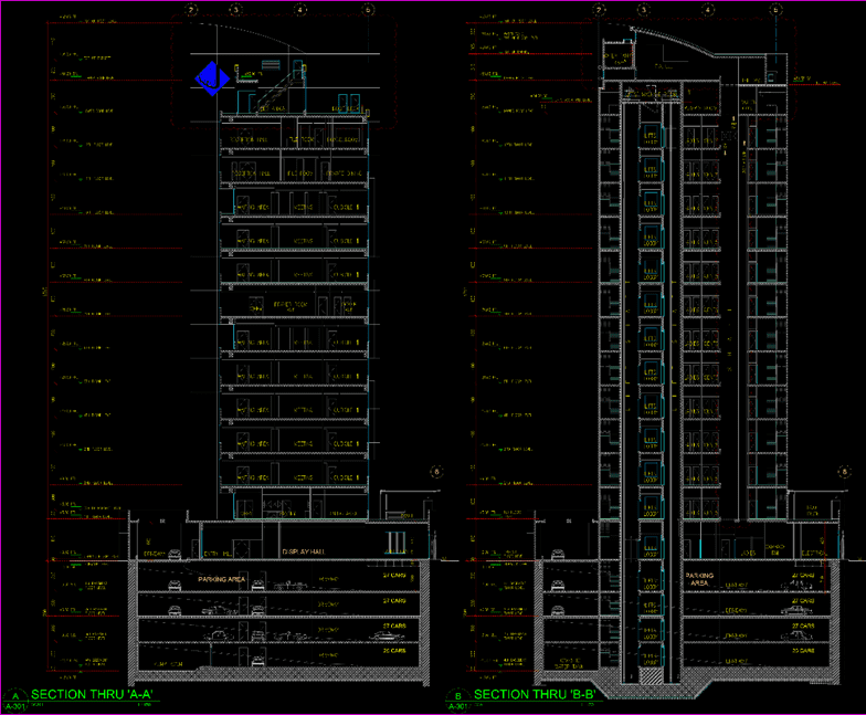 Jashinmal headquarters commercial and office building. image of the project sections drawings