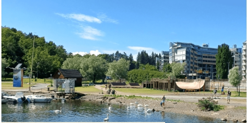 Fjord City: A Waterfront Urban Renewal Project in Oslo. photo shows the open area with the forest, landscape, and waterfront