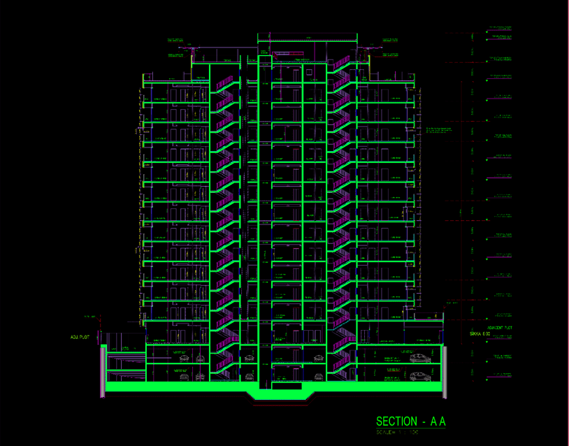 Jadaf Residential Building Project Delay in Construction. image shows the section through the building.