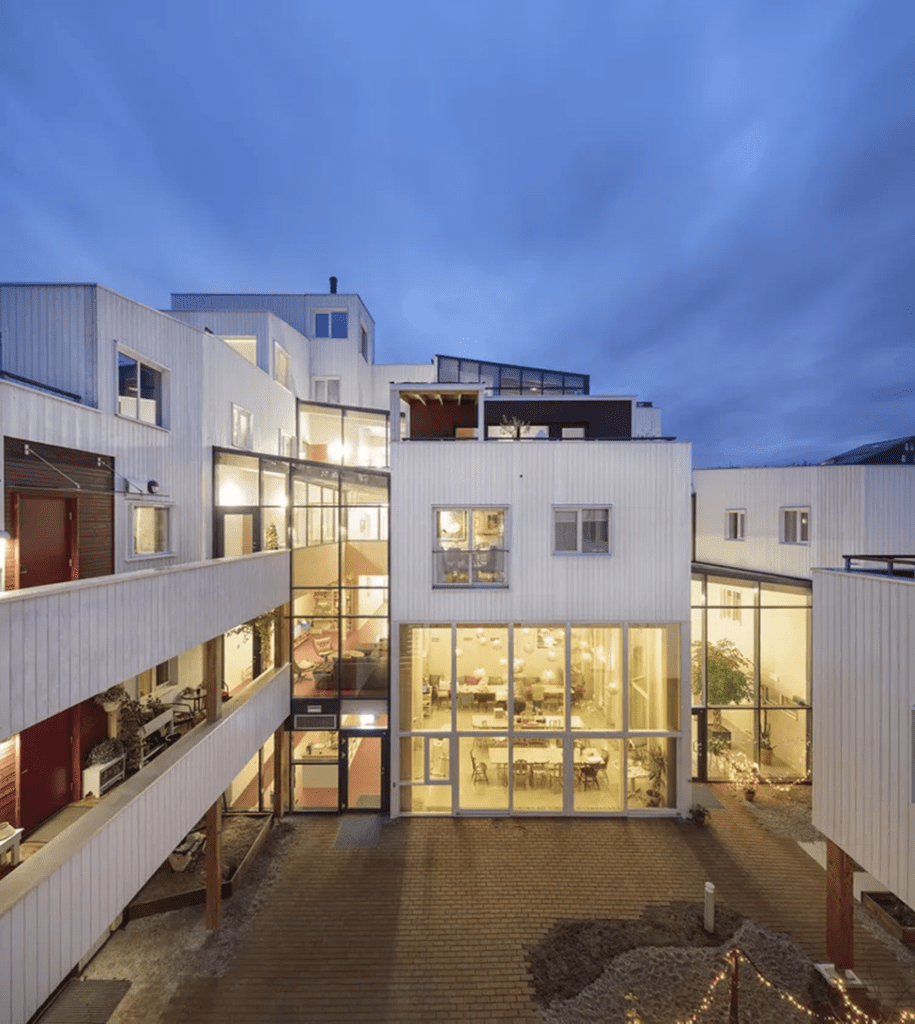 Vindmøllebakken Sustainable Urban Regeneration project-Norway. the internal courtyard of the urban development photo