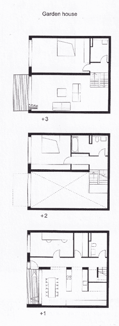 Zelterstrasse 5 residential urban design project, Berlin. the garden house plans showing the entrance and layouts.