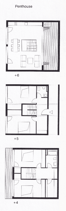 Zelterstrasse 5 residential urban design project, Berlin. the penthouse plans showing the entrance and layouts.