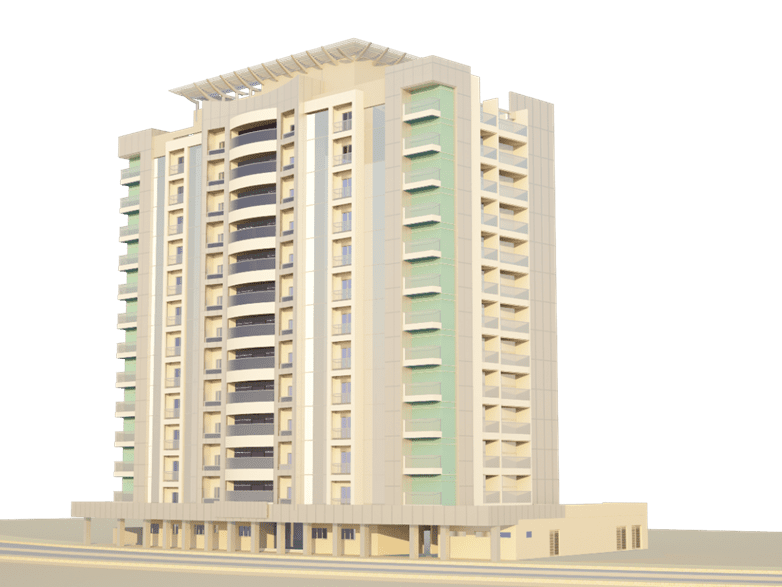 Jadaf Residential Building Project Delay in Construction. 3d sketch of the project. 