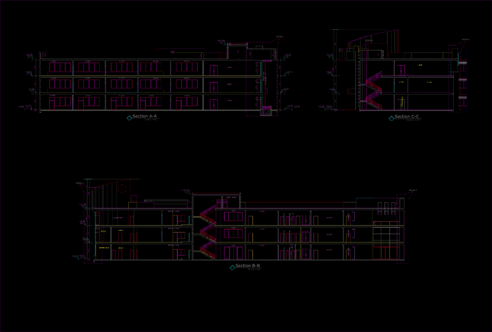 AFLEC Secondary School architecture project. project sections