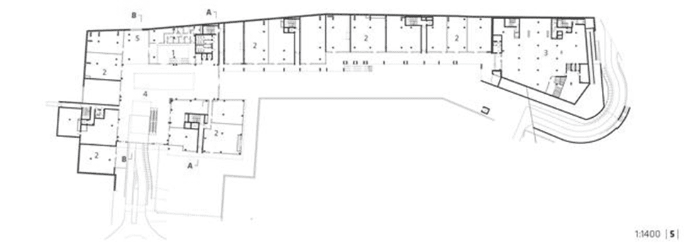 Urban regeneration, architecture of Sopot's new rail station. Ground floor plan of the urban regeneration of Sopot railway station