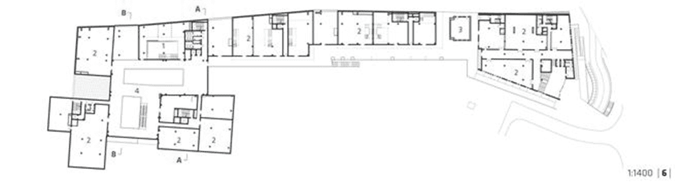 Urban regeneration, architecture of Sopot's new rail station. the first-floor plan of the Sopot railway station development