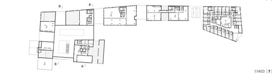 Urban regeneration, architecture of Sopot's new rail station.  the second-floor plan of the Sopot railway station development