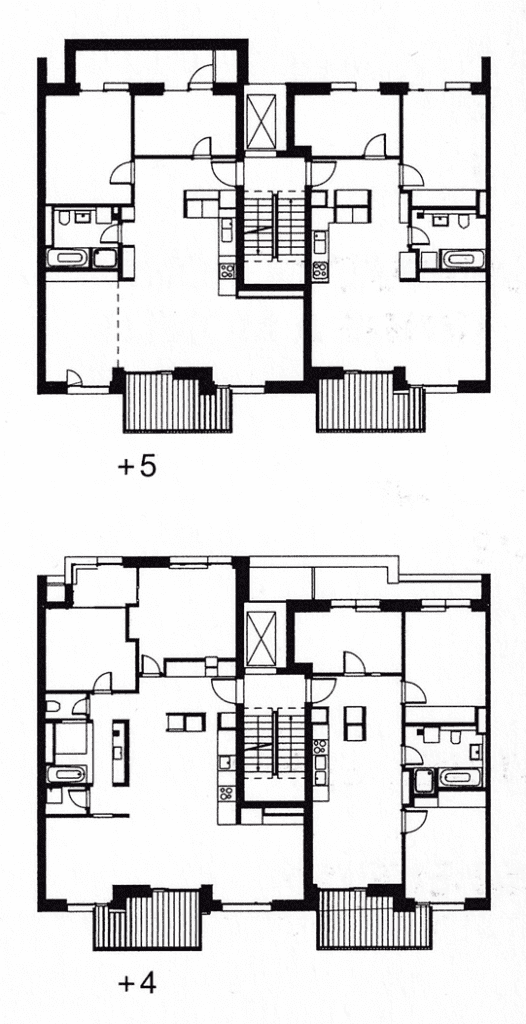 Simplonstrasse 54 mixed-use building architecture project. the fourth and fifth-floor plans of the building