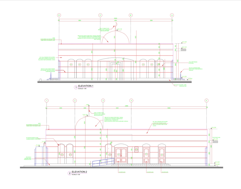 Mahawi Oil and Gas petrol station complex project. Mosque building Front Elevation.