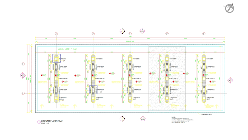 Mahawi Oil and Gas petrol station complex project. the island canopy dispenser's layout plan