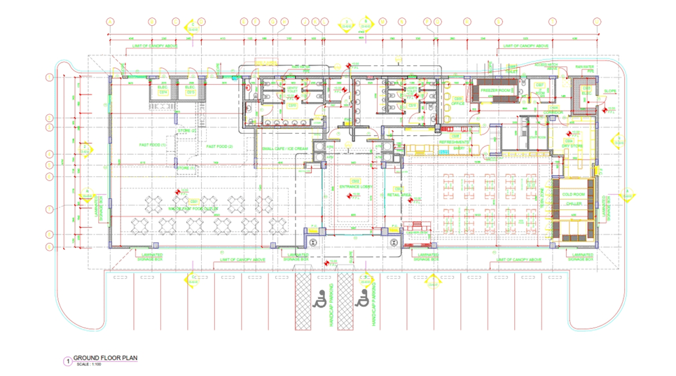 Mahawi Oil and Gas petrol station complex project. the ground floor plan of the C-store building.