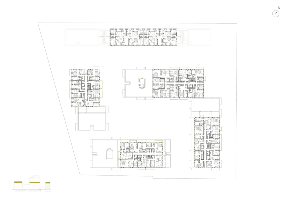 Marmura Urban Regeneration and Design Project in Romania.  the sixth-floor plan of the project.