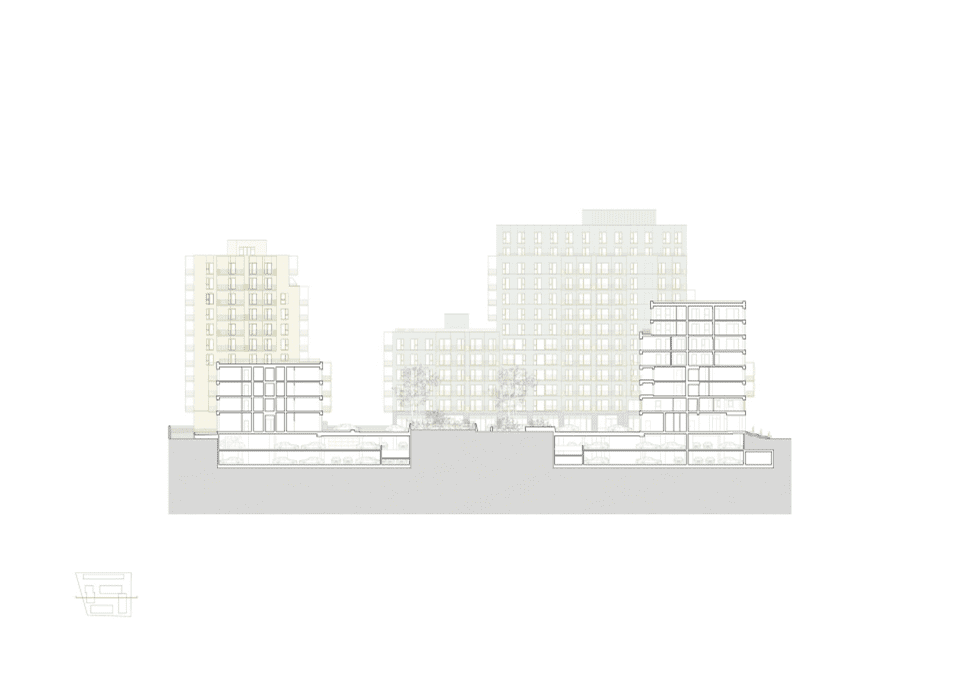 Marmura Urban Regeneration and Design Project in Romania. the development section through the car parking in the basement of the project.