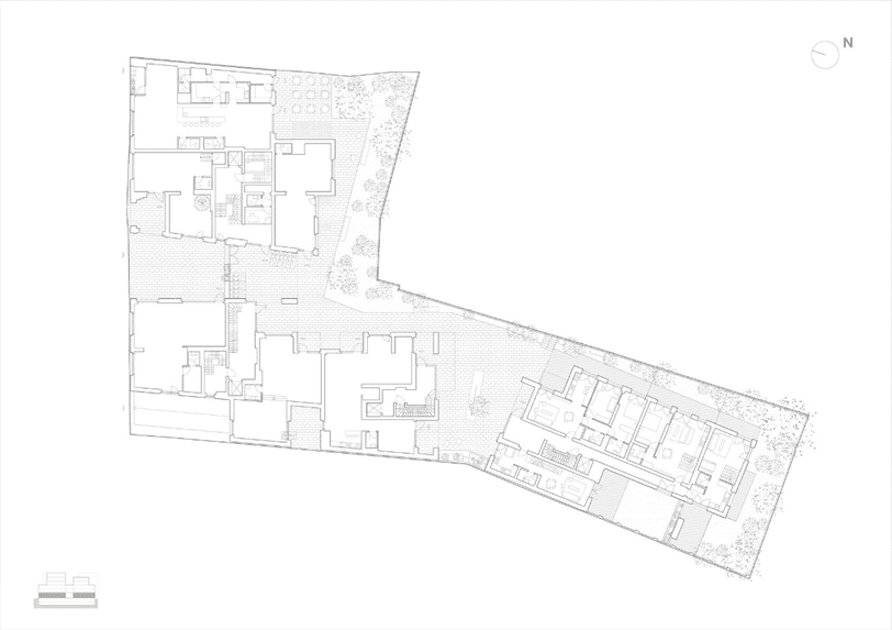 Strada Sfinții Voievozi 24 urban regeneration project Bucharest. the ground floor plan of the urban regeneration and design of the Strada Sfinții Voievozi 24 urban regeneration project in Bucharest