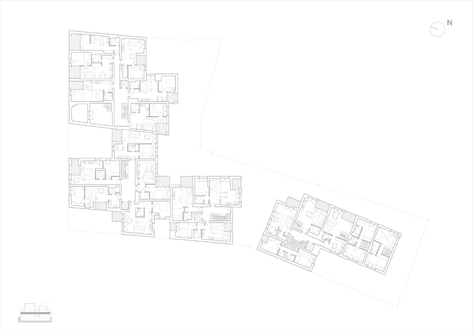 Strada Sfinții Voievozi 24 urban regeneration project Bucharest. the first-floor plan of the project