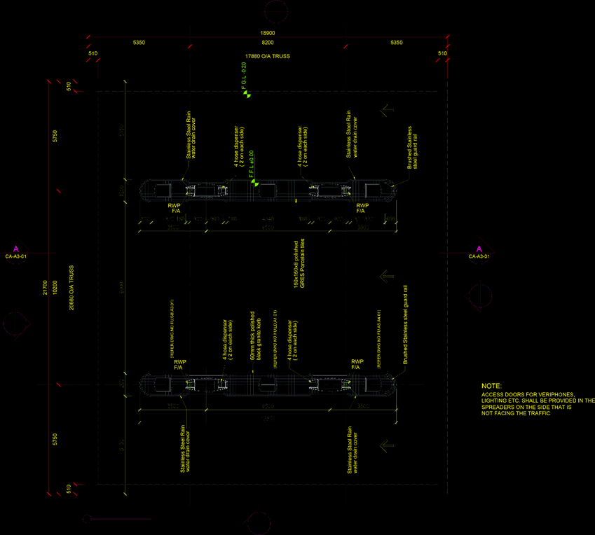 Al Marfa Oil and Gas petrol station complex project.  the island canopy dispenser's layout plan.