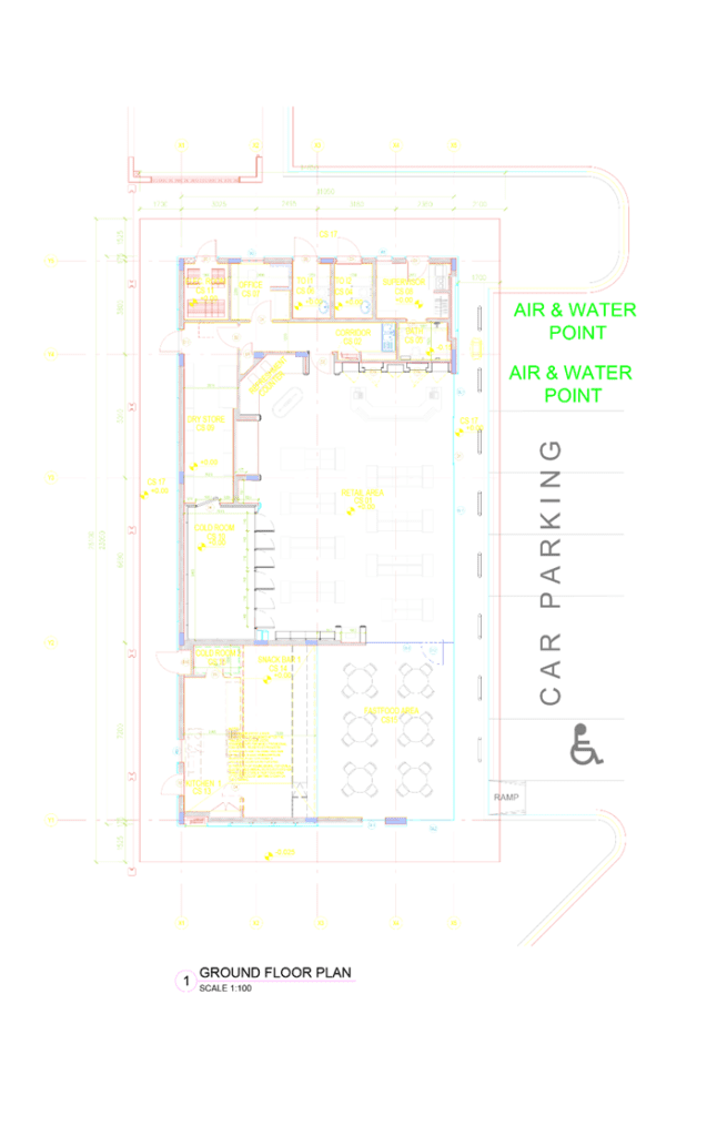 Al Marfa Oil and Gas petrol station complex project. the ground floor plan of the C-store building.