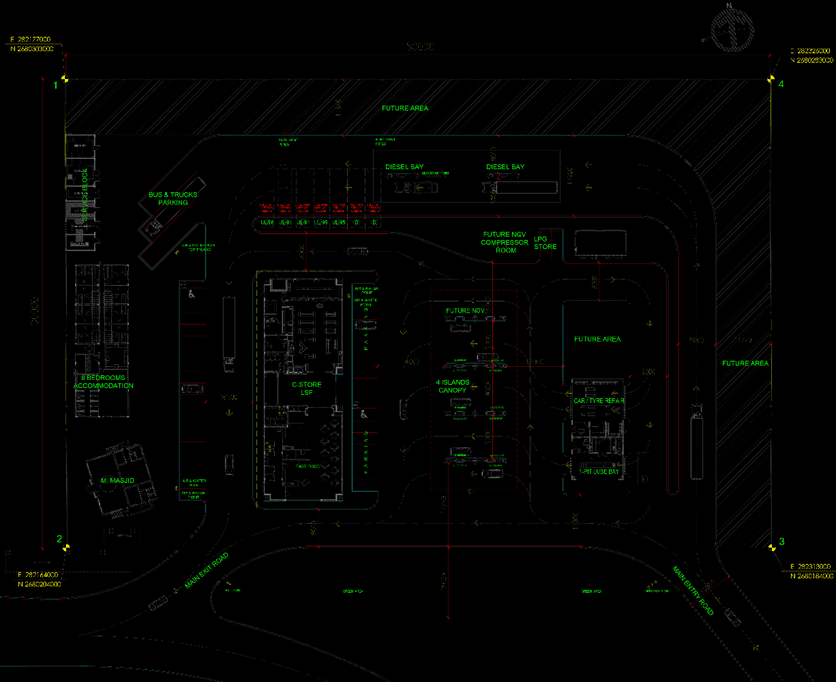 Al Haffar Oil and Gas petrol station complex project.  Site plan of the Al Haffar petrol station. 