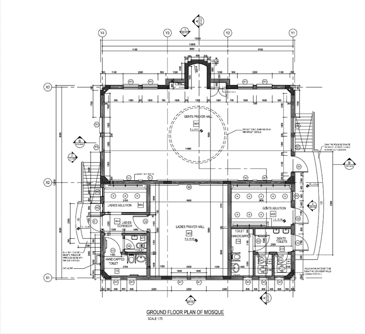 Al Haffar Oil and Gas petrol station complex project. Mosque building ground floor plan.