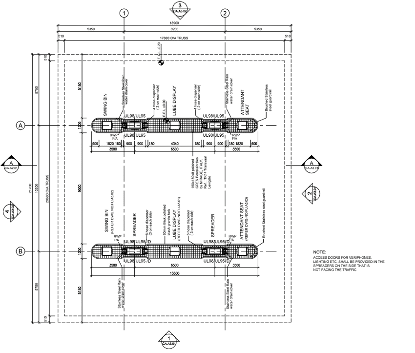 Al Haffar Oil and Gas petrol station complex project.  the island canopy dispenser's layout plan.