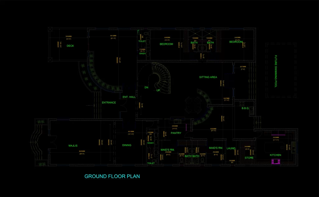 Villa Design, Villa Architecture of ICF system project.  the first-floor plan of the villa design, villa architecture of ICF system.