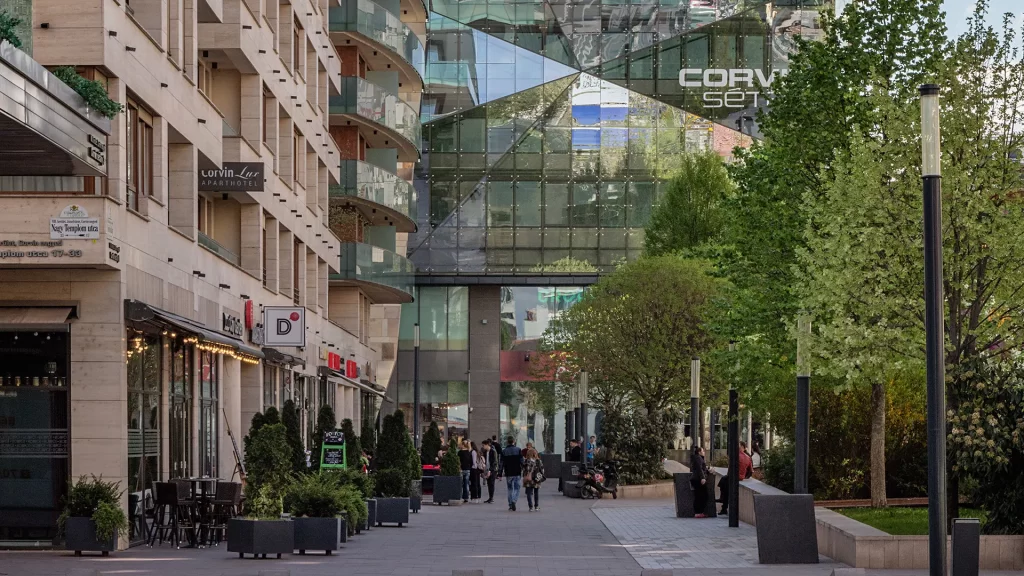 Corvin Quarter Urban Renewal & Architecture Project Budapest.  the urban glass roof corridor in the Corvin quarter. Source