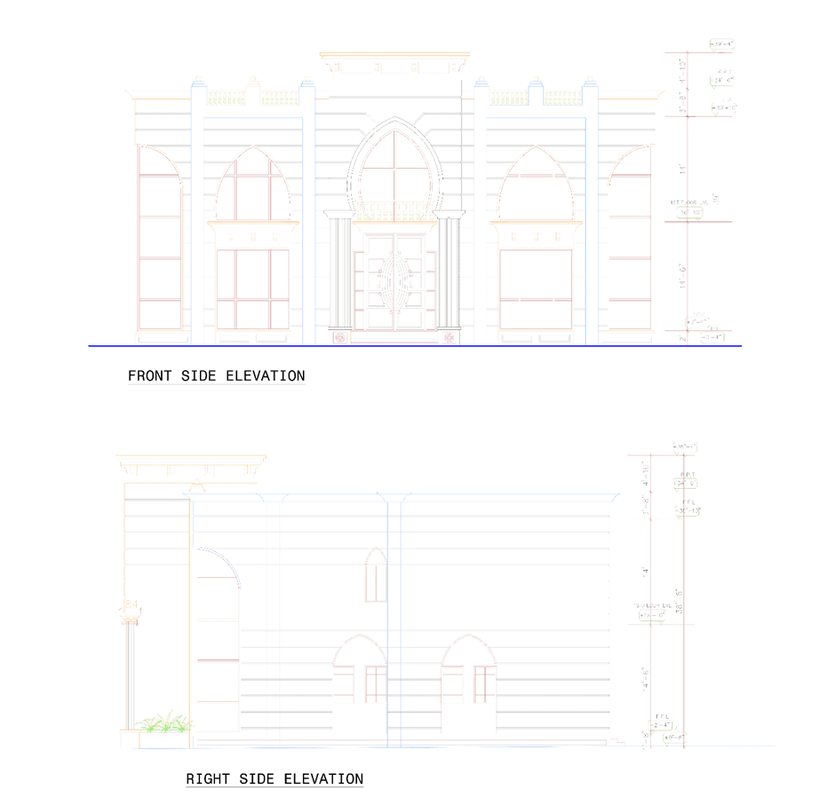 Classical Villa Architectural Design Project-2.  the elevations of the villa.