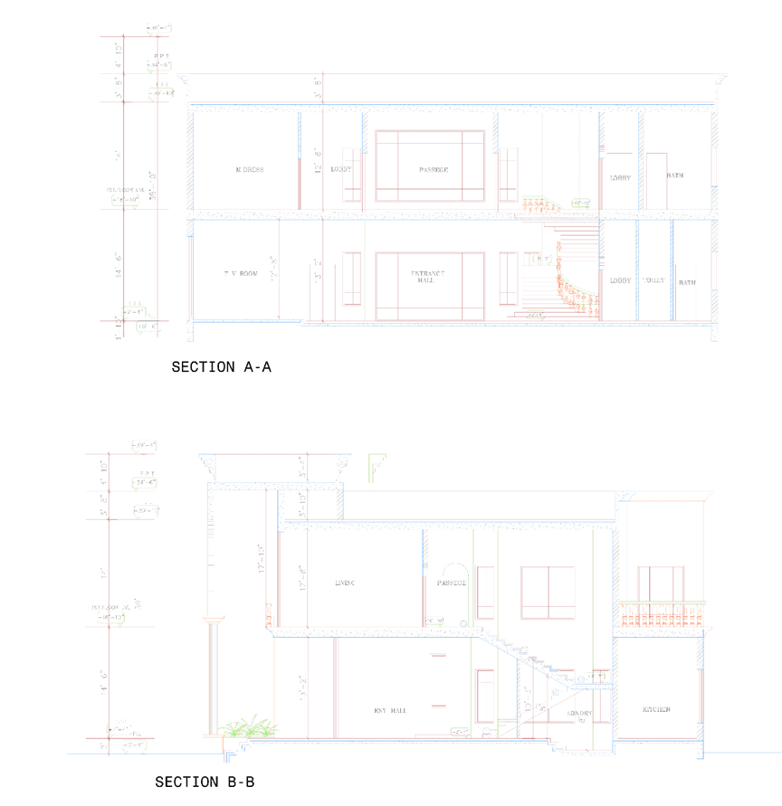 Classical Villa Architectural Design Project-2.  the sections of the villa.